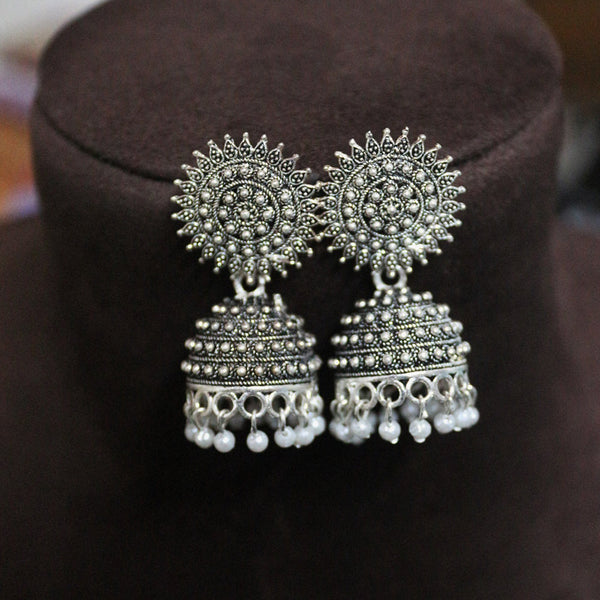 H K Fashion Oxidised Plated Pearls Jhumki Earrings