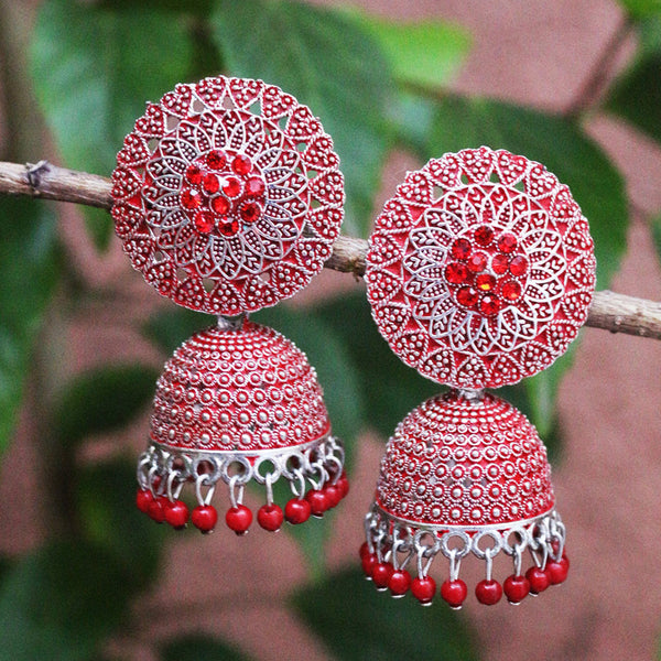 H K Fashion Silver Plated Austrian Stone And Pearls Jhumki Earrings