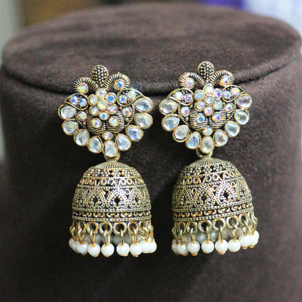 H K Fashion Gold Plated Crystal Stone And Pearls Jhumki Earrings