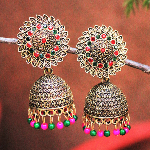 H K Fashion Gold Plated Austrian Stone And Pearls Jhumki Earrings