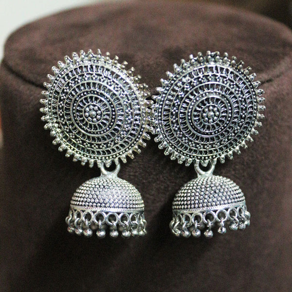 H K Fashion Oxidised Plated Jhumki Earrings