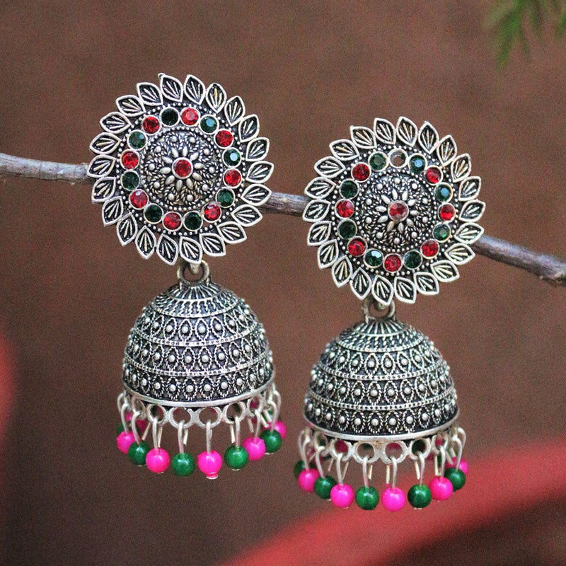 H K Fashion Oxidised Plated  Pearls Jhumki Earrings