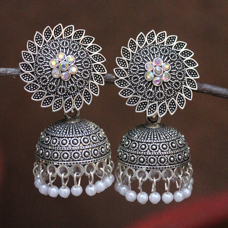 H K Fashion Oxidised Plated  Pearls Jhumki Earrings