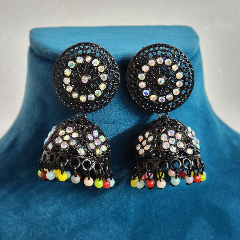 H K Fashion Black Plated  Pearls Jhumki Earrings