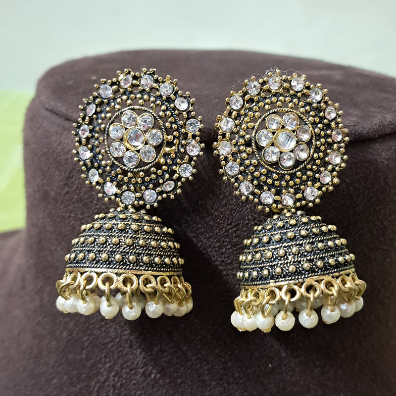 H K Fashion Gold Plated Crystal Stone And  Pearls Jhumki Earrings