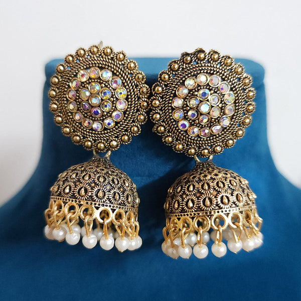 H K Fashion Gold Plated Austrian Stone And  Pearls Jhumki Earrings