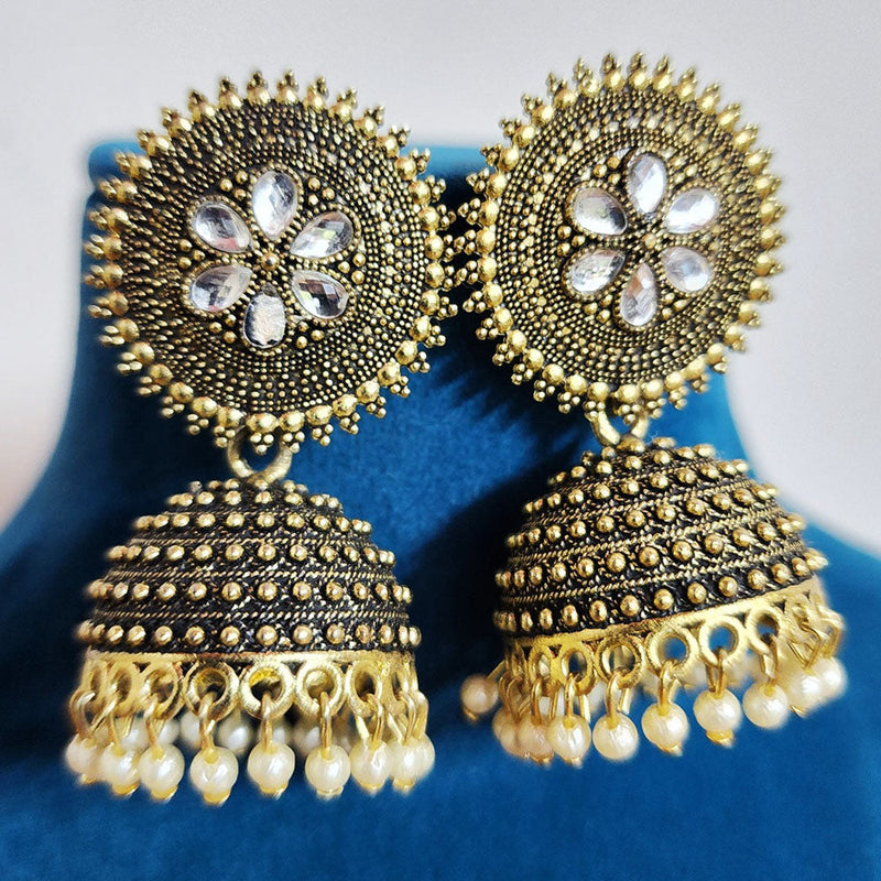 H K Fashion Gold Plated Crystal Stone And  Pearls Jhumki Earrings