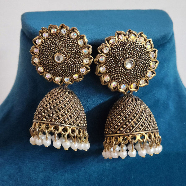 H K Fashion Gold Plated Austrian Stone And  Pearls Jhumki Earrings