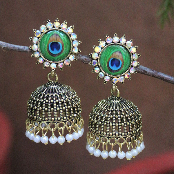 H K Fashion Gold Plated Austrian Stone And  Pearls Jhumki Earrings