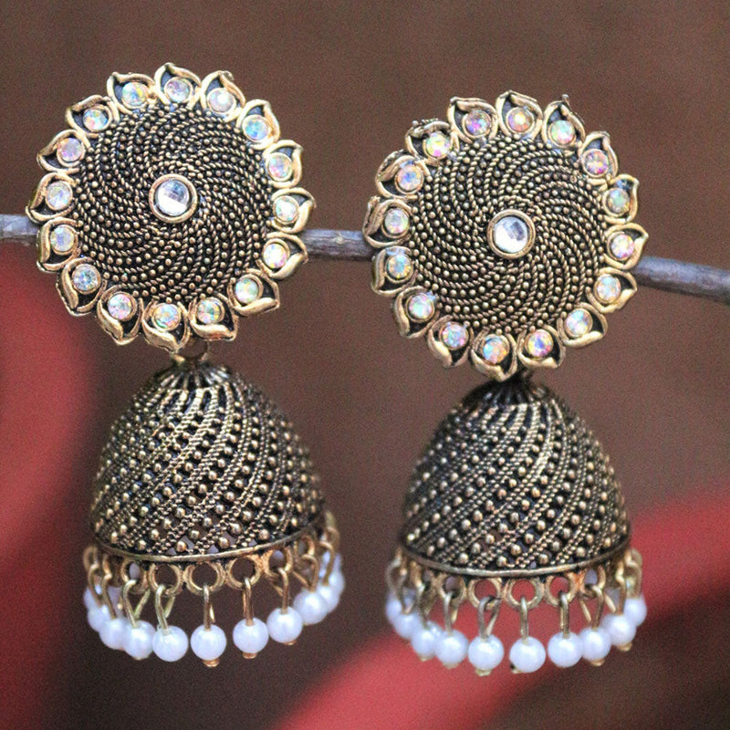 H K Fashion Gold Plated Austrian Stone And  Pearls Jhumki Earrings