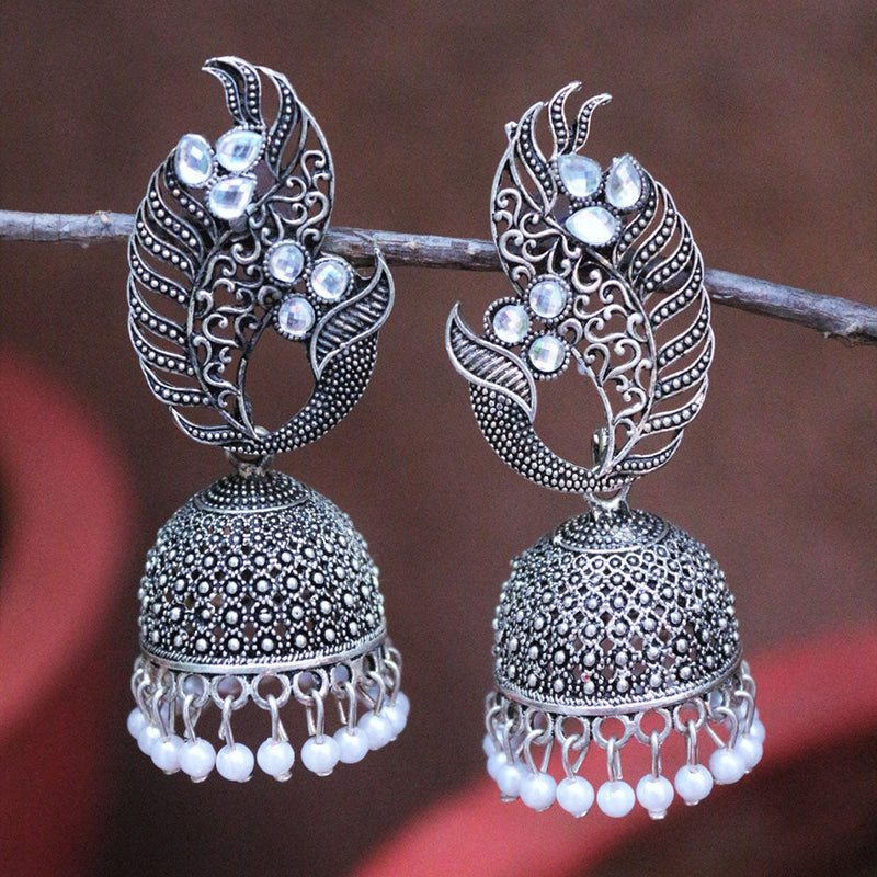 H K Fashion Oxidised Plated Austrian Stone And Pearls Jhumki Earrings