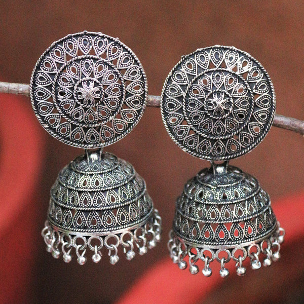 H K Fashion Oxidised Plated Jhumki Earrings