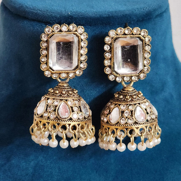 H K Fashion Gold Plated Crystal Stone And  Pearls Jhumki Earrings