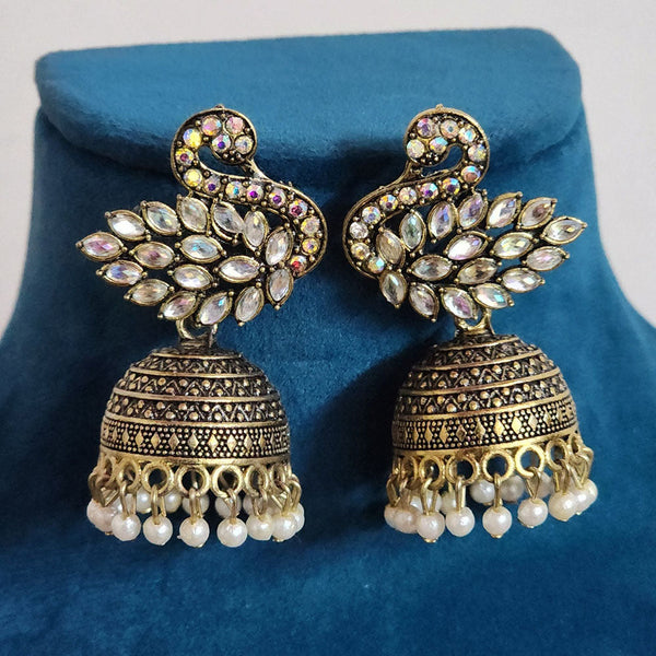 H K Fashion Gold Plated Crystal Stone And  Pearls Jhumki Earrings