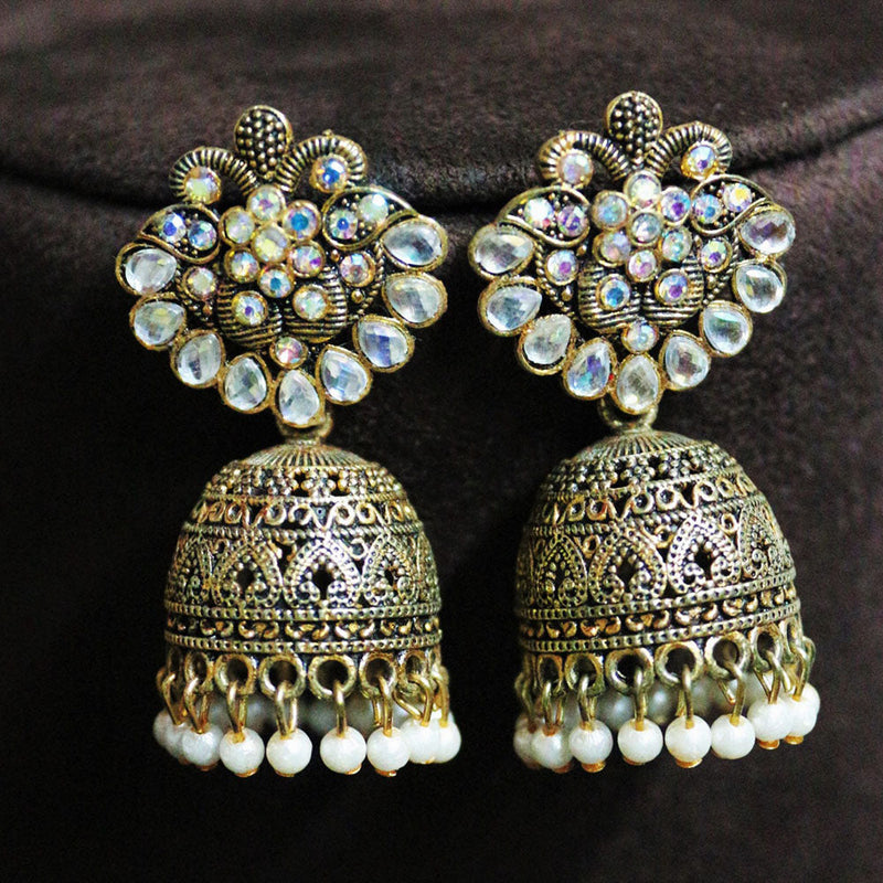 H K Fashion Gold Plated Crystal Stone And  Pearls Jhumki Earrings