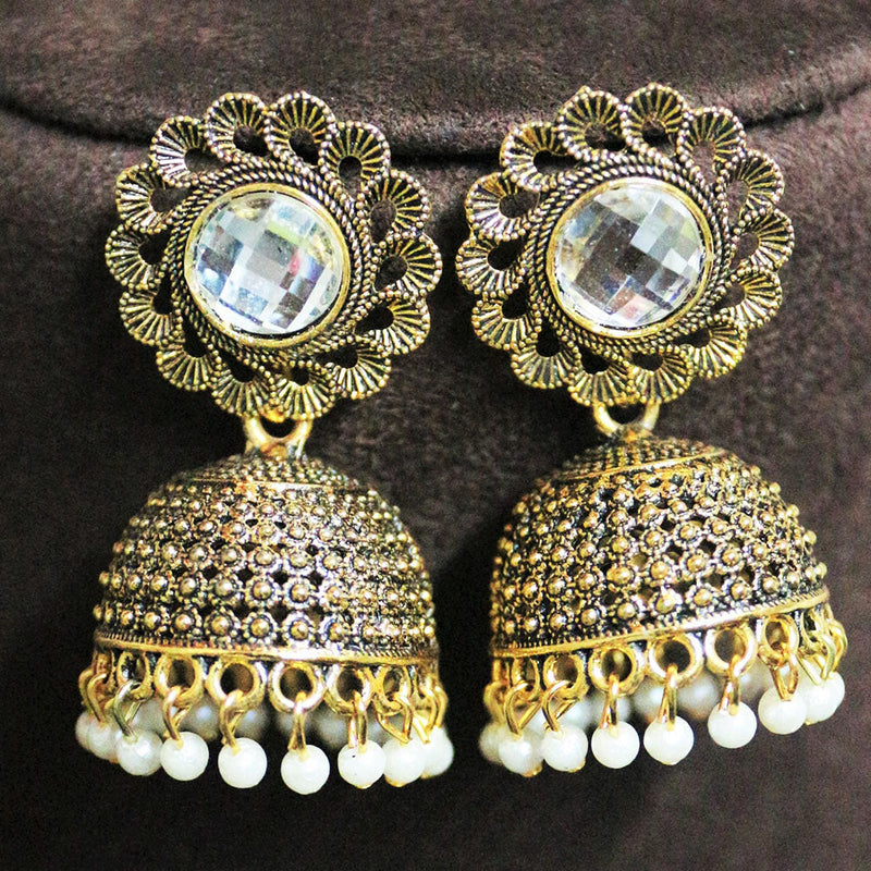 H K Fashion Gold Plated Crystal Stone And  Pearls Jhumki Earrings