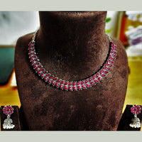 H K Fashion Oxidised Plated Crystal Stone Necklace Set