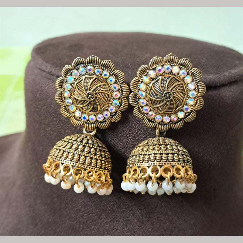 H K Fashion Gold Plated Austrian Stone And Beads Jhumki Earrings