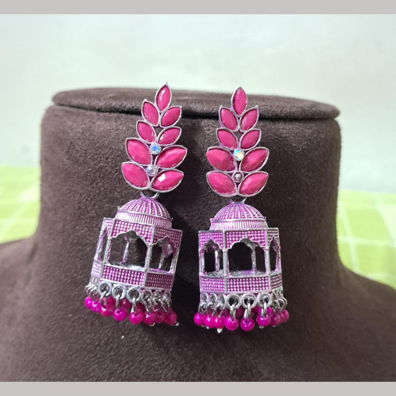 H K Fashion Oxidised Plated Crystal Stone And Pearls Jhumki