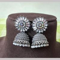 H K Fashion Oxidised Plated Austrian Stone And Beads Jhumki Earrings