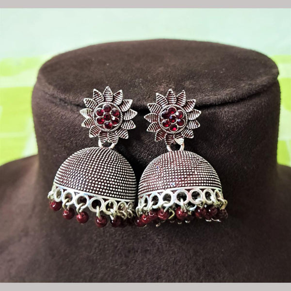 H K Fashion Silver Plated Austrian Stone And Beads Jhumki Earrings