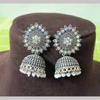 H K Fashion Oxidised Plated Austrian Stone And Beads Jhumki Earrings