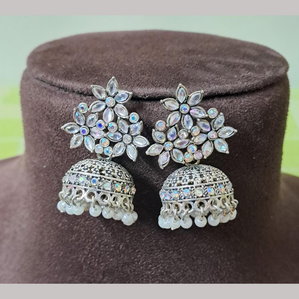 H K Fashion Oxidised Plated Austrian Stone And Beads Jhumki Earrings