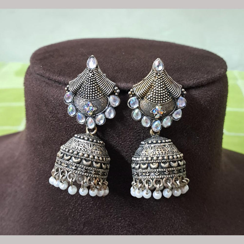 H K Fashion Oxidised Plated Austrian Stone And Beads Jhumki Earrings