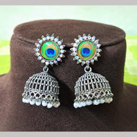 H K Fashion Oxidised Plated Austrian Stone And Beads Jhumki Earrings