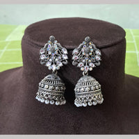 H K Fashion Oxidised Plated Austrian Stone And Beads Jhumki Earrings