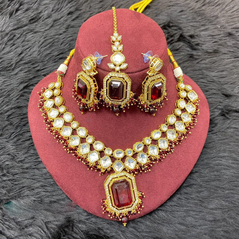 H K Fashion Gold Plated Kundan Stone And Pearls Necklace Set