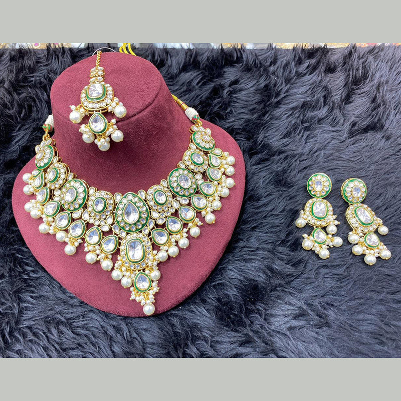 H K Fashion Gold Plated Kundan Stone And Pearls Necklace Set