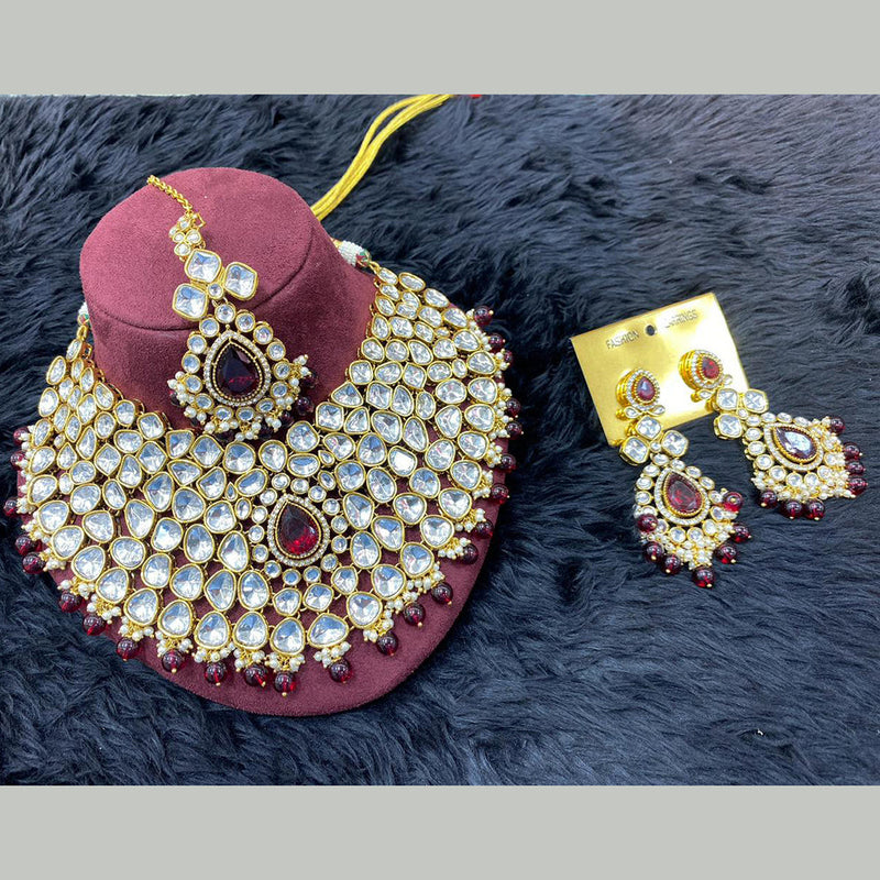 H K Fashion Gold Plated Kundan Stone And Pearls Necklace Set