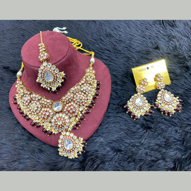 H K Fashion Gold Plated Kundan Stone And Pearls Necklace Set