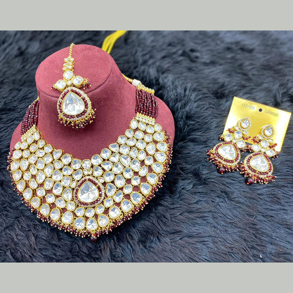 H K Fashion Gold Plated Kundan Stone And Pearls Necklace Set