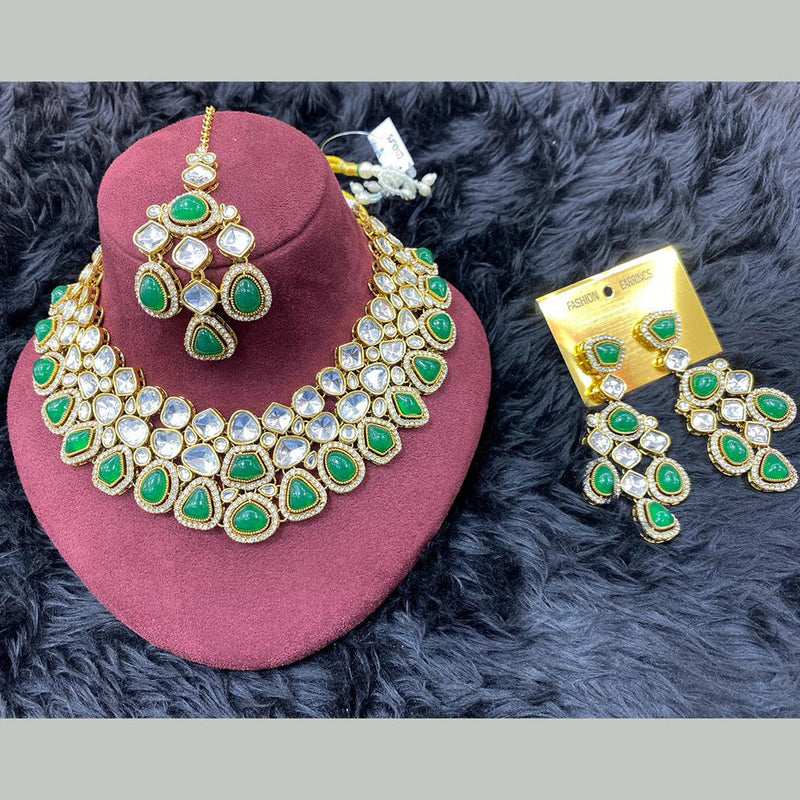 H K Fashion Gold Plated Kundan Stone And Pearls Necklace Set