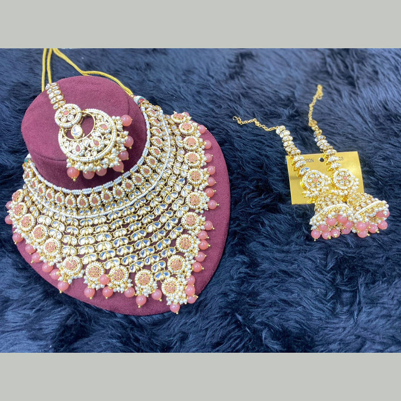 H K Fashion Gold Plated Kundan Stone And Pearls Necklace Set