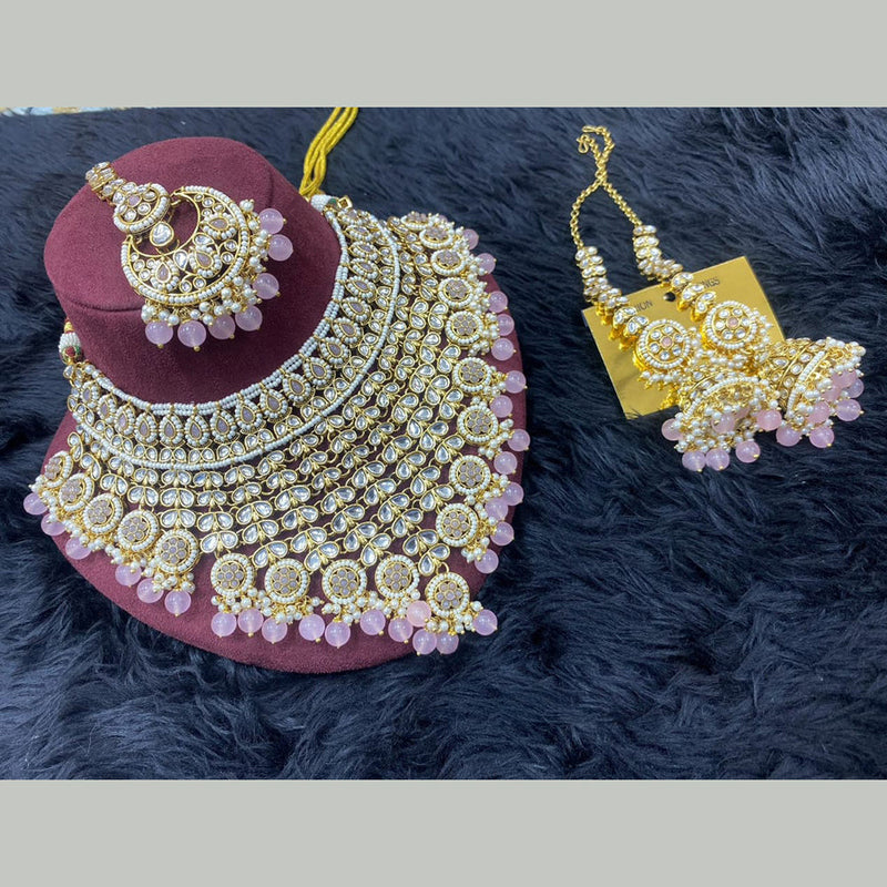 H K Fashion Gold Plated Kundan Stone And Pearls Necklace Set