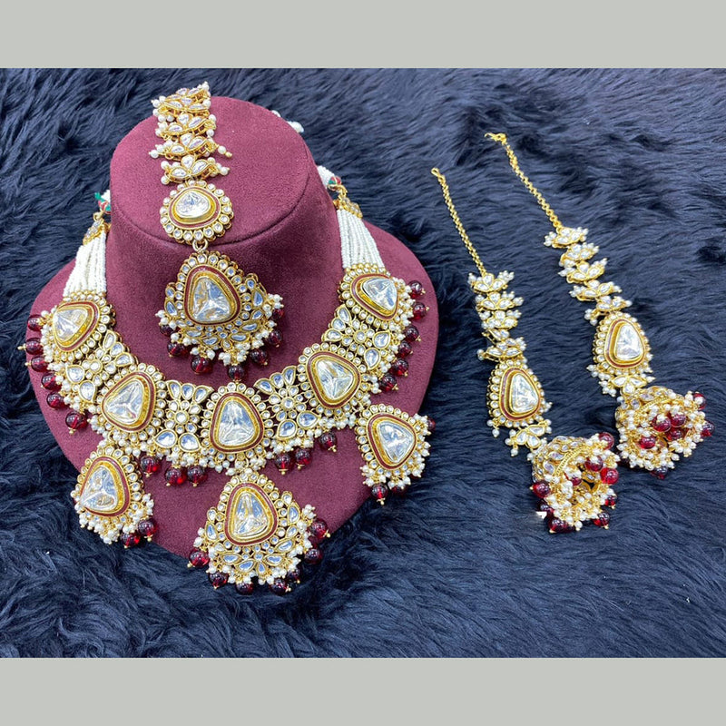 H K Fashion Gold Plated Kundan Stone And Pearls Necklace Set