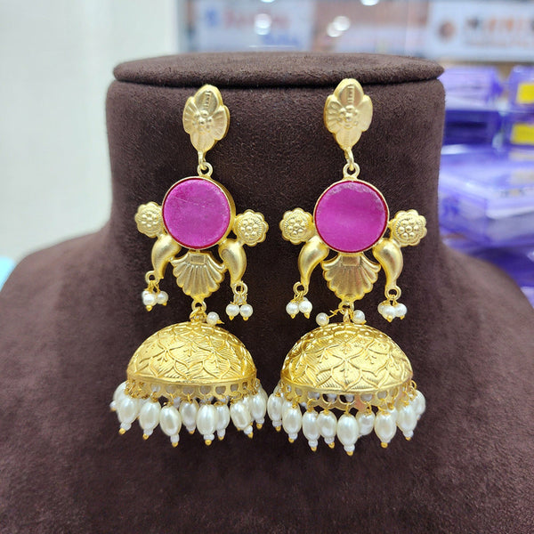 H K Fashion Gold Plated Pearls Jhumki Earrings