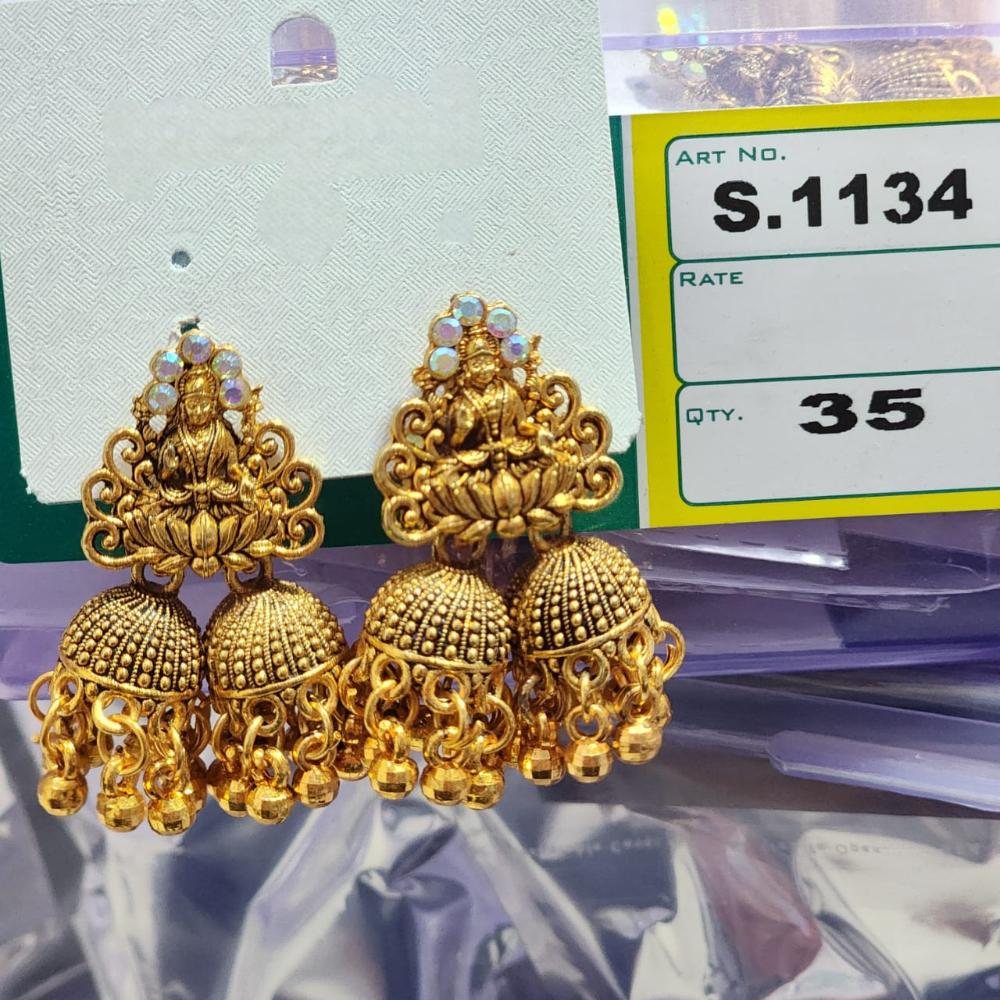 HK Fashion Matte Gold Plated Austrian And Pearl Temple Jhumki Earrings