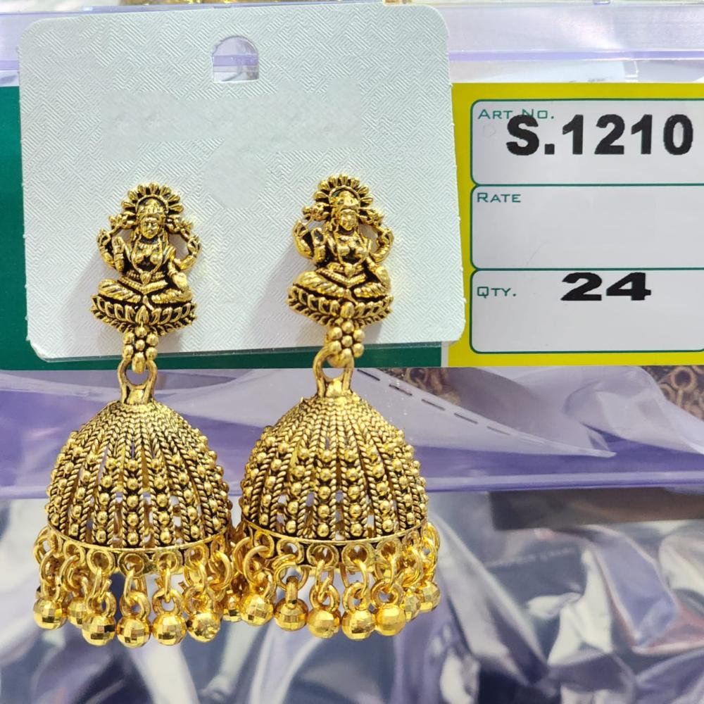 HK Fashion Matte Gold Plated Pearl Temple Jhumki Earrings