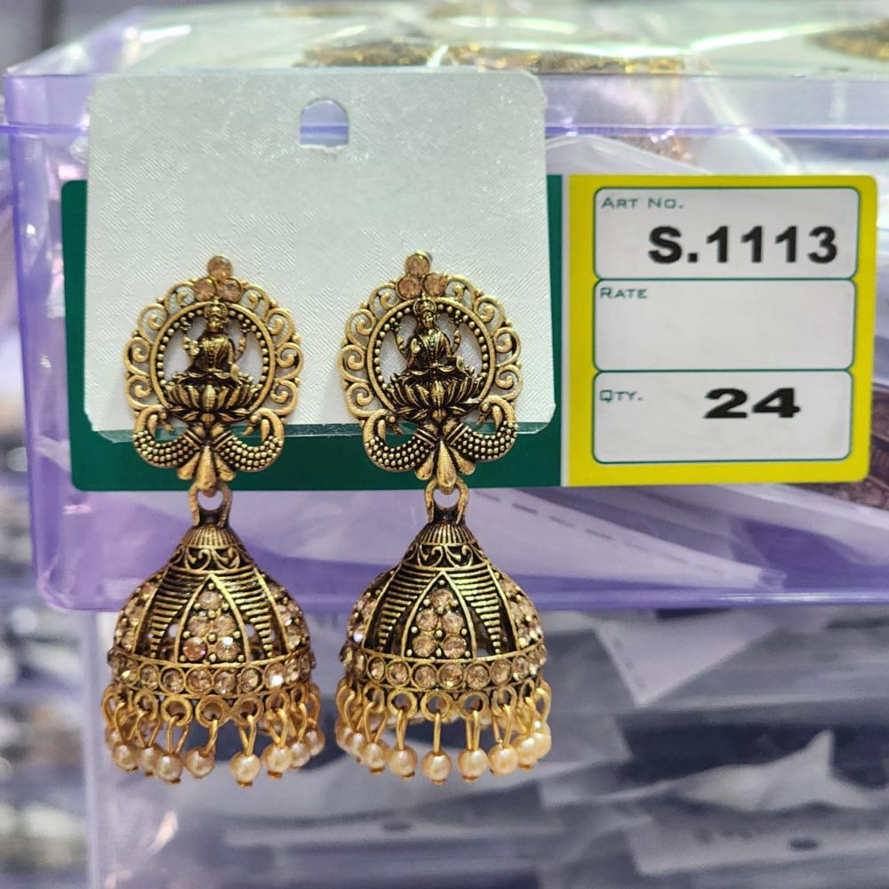 HK Fashion Matte Gold Plated Austrian And Pearl Temple Jhumki Earrings