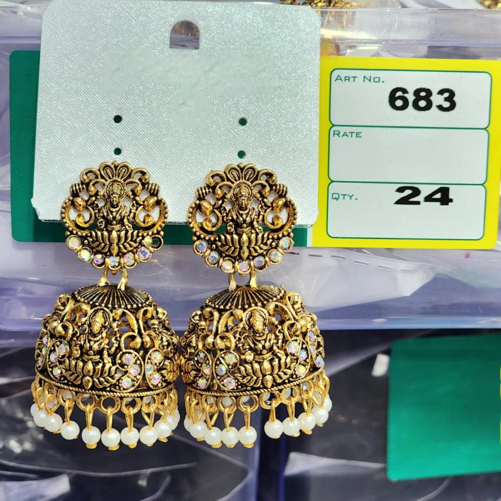HK Fashion Matte Gold Plated Austrian And Pearl Temple Jhumki Earrings