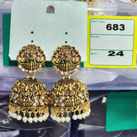 HK Fashion Matte Gold Plated Austrian And Pearl Temple Jhumki Earrings