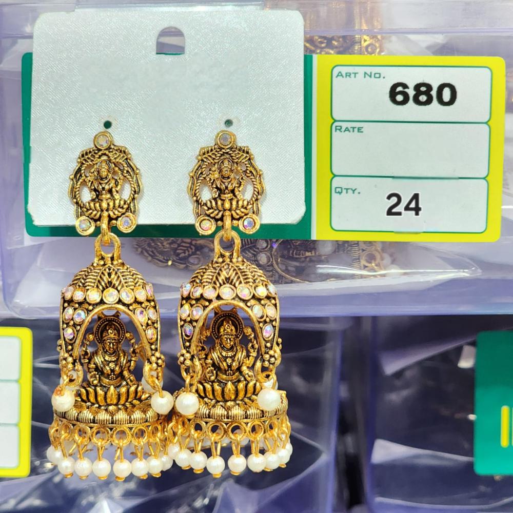 HK Fashion Matte Gold Plated Austrian And Pearl Temple Jhumki Earrings