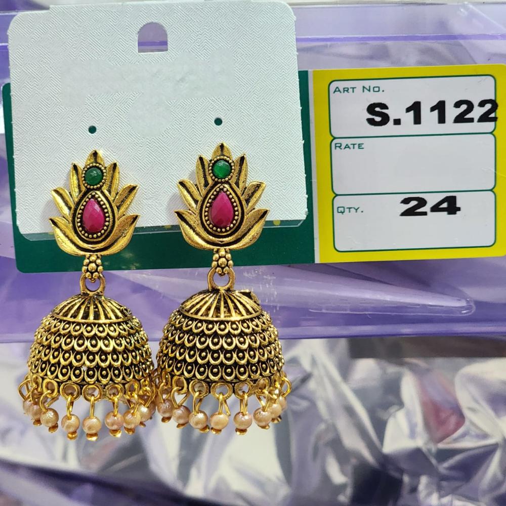 HK Fashion Matte Gold Plated Pota And Pearl Temple Jhumki Earrings