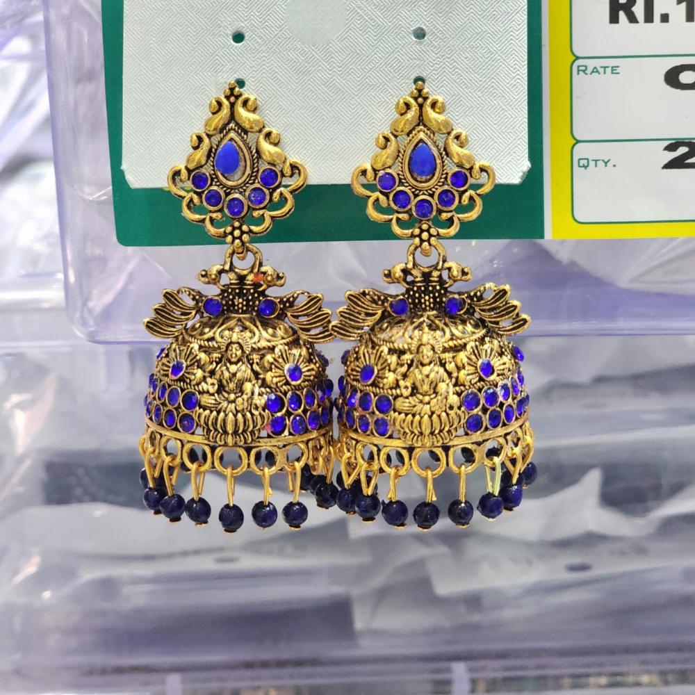 HK Fashion Matte Gold Plated Austrian And Pearl Temple Jhumki Earrings
