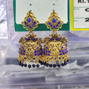 HK Fashion Matte Gold Plated Austrian And Pearl Temple Jhumki Earrings