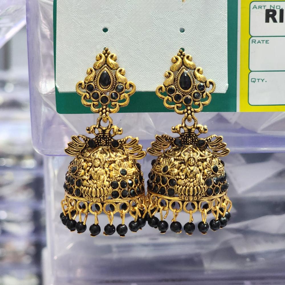HK Fashion Matte Gold Plated Austrian And Pearl Temple Jhumki Earrings